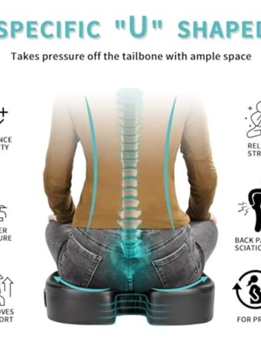 Memory Foam Seat Cushion 4 Inch Thick Coccyx Cushion Office Chair Back Pain